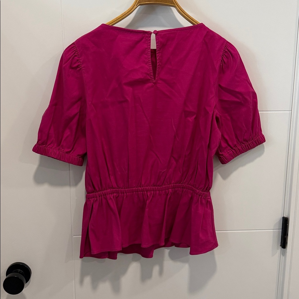 INC Fuchsia Peplum Puff-Sleeve Blouse size medium - Picture 4 of 5